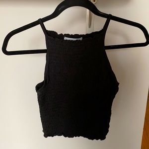 Black ribbed high neck crop top